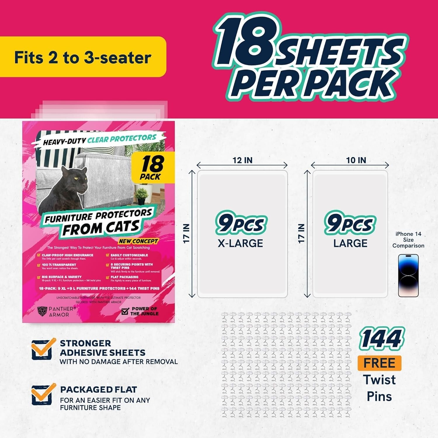 Indoor Furniture Protection: 18 Clear Cat Scratch Guards with Easy Mount Pins