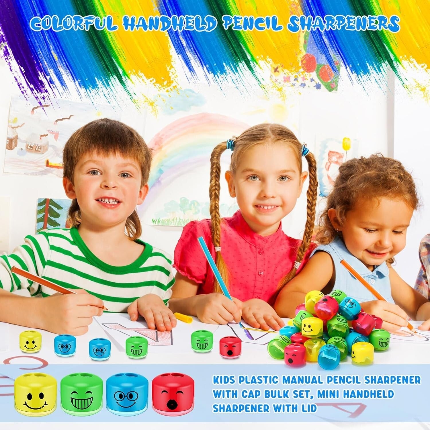 Cute 240 Pcs Cartoon Smile Pencil Sharpeners for Kids - Perfect for School Art