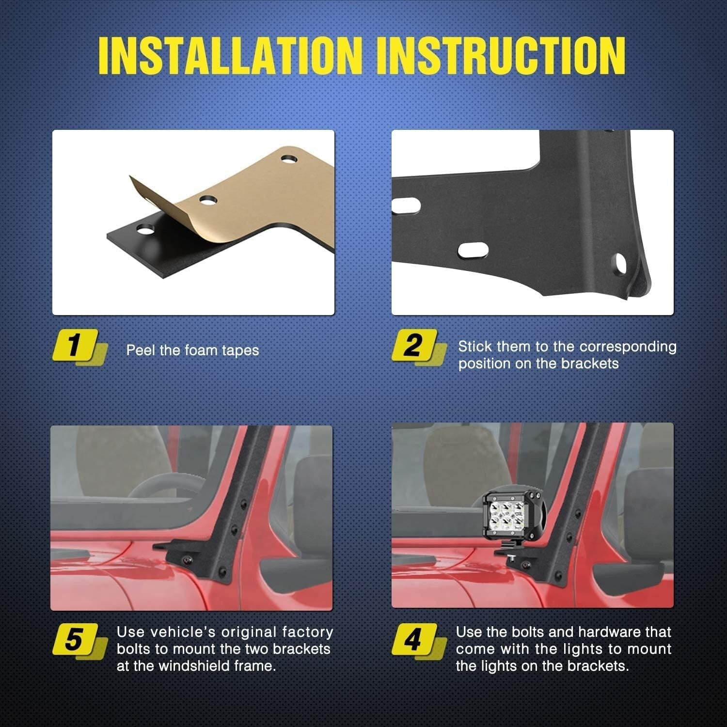 Bright 300W 52-Inch LED Bar with 4-Inch LED Pods & Wiring for Jeep Off-Road Use