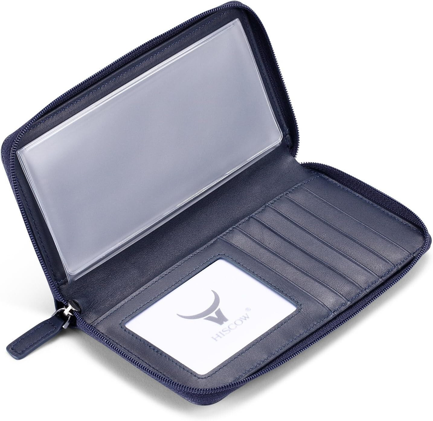 Italian Calfskin Zippered Checkbook Cover with Divider & Card Slots - Dark Blue