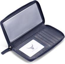 Load image into Gallery viewer, Italian Calfskin Zippered Checkbook Cover with Divider &amp; Card Slots - Dark Blue