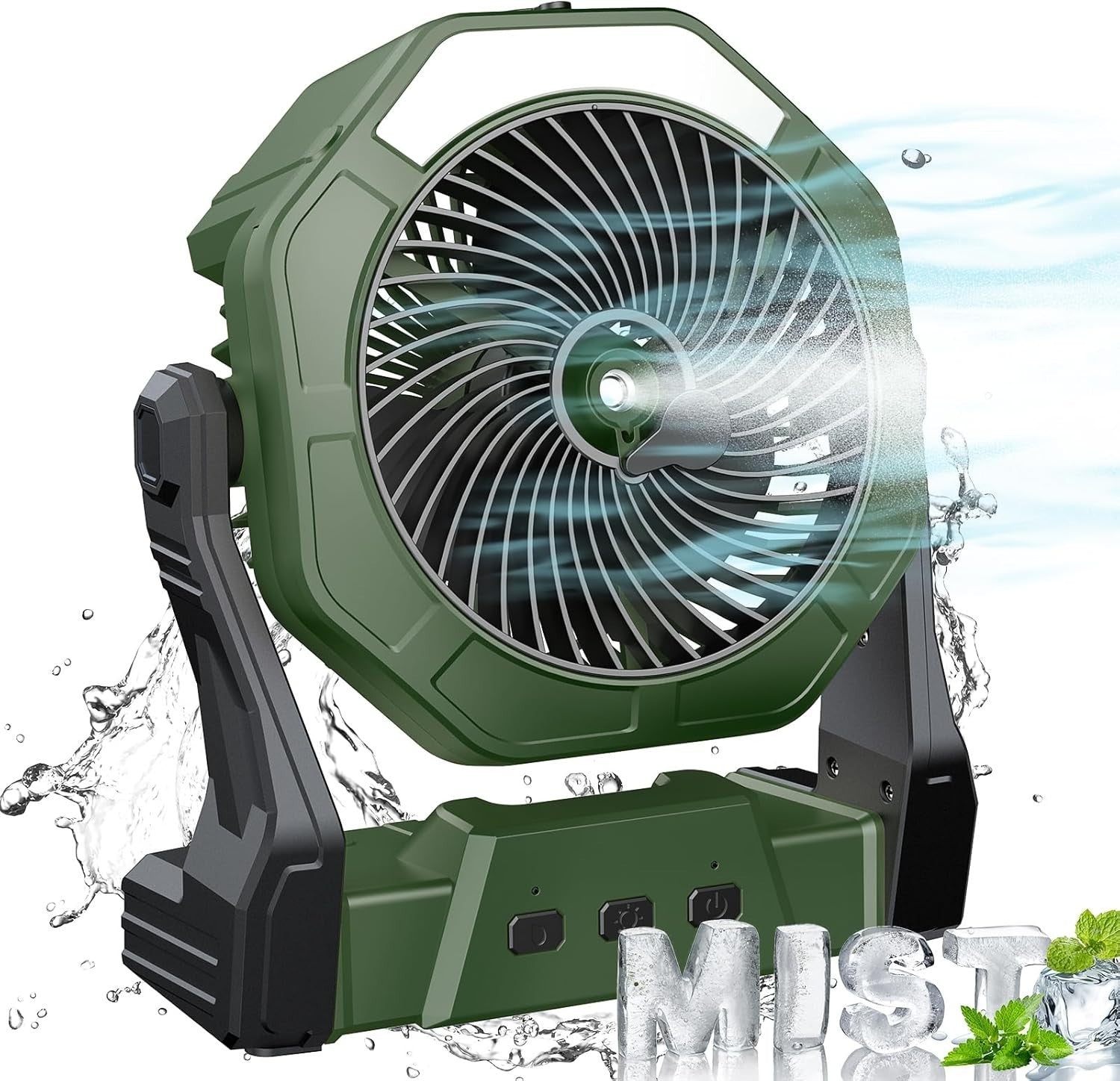 Durable Portable Misting Fan with Three Speeds & LED Light - Ideal for Outdoors
