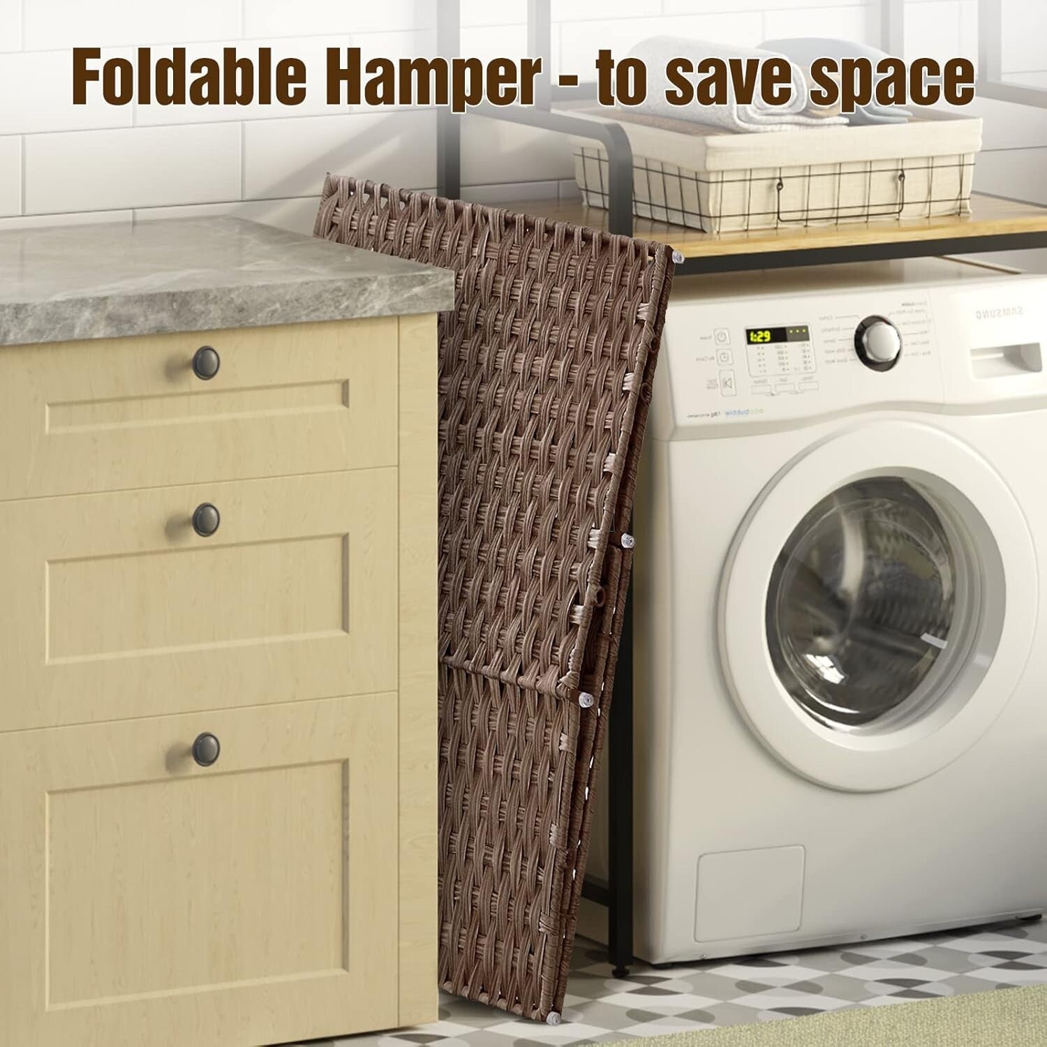 90L Handwoven Laundry Hamper with Wheels - Stylish Dual Compartment Design