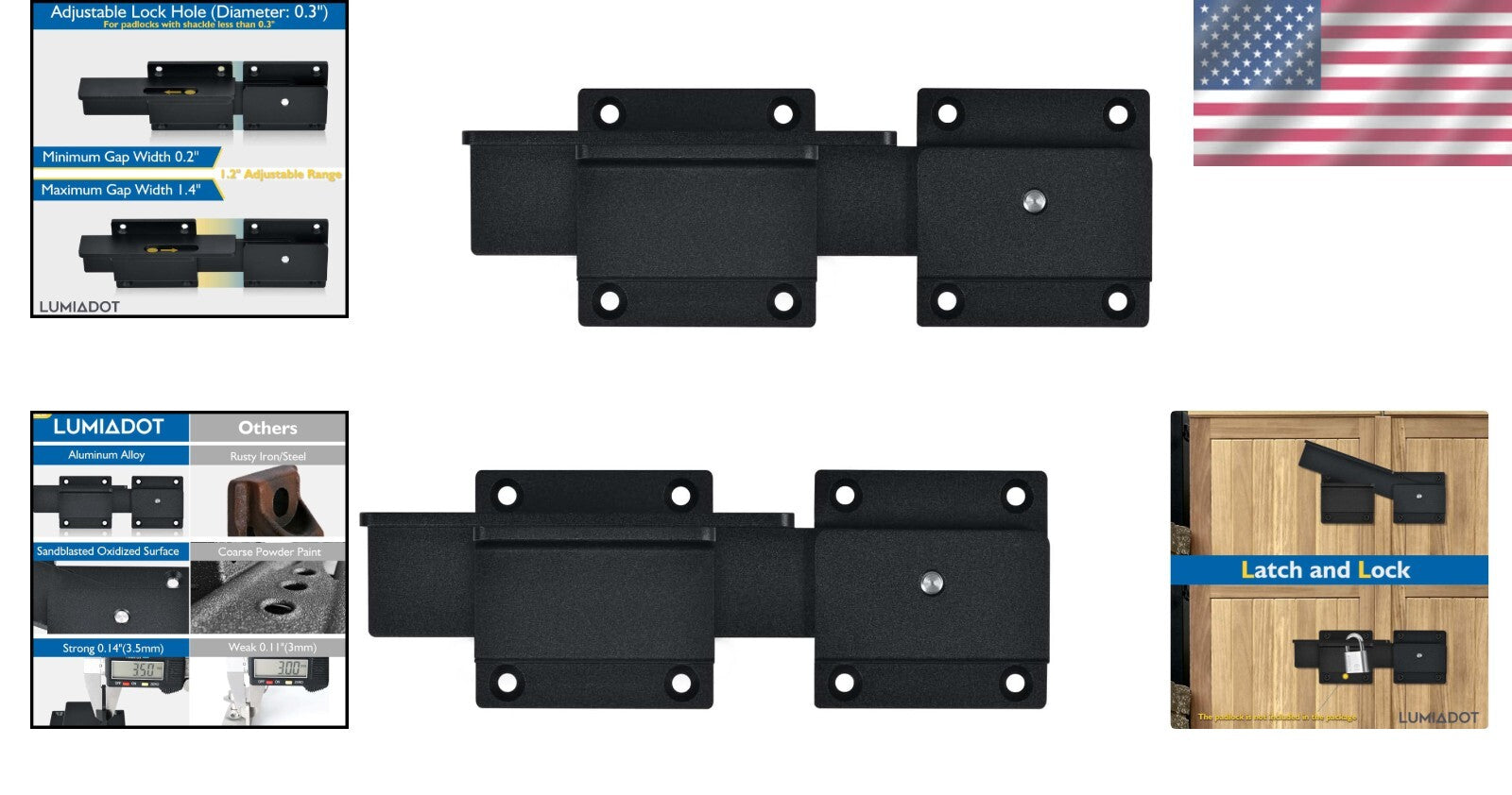 Quick-Install Heavy Duty Flip Gate Latch Lock with Rustproof Finish - 2-Pack