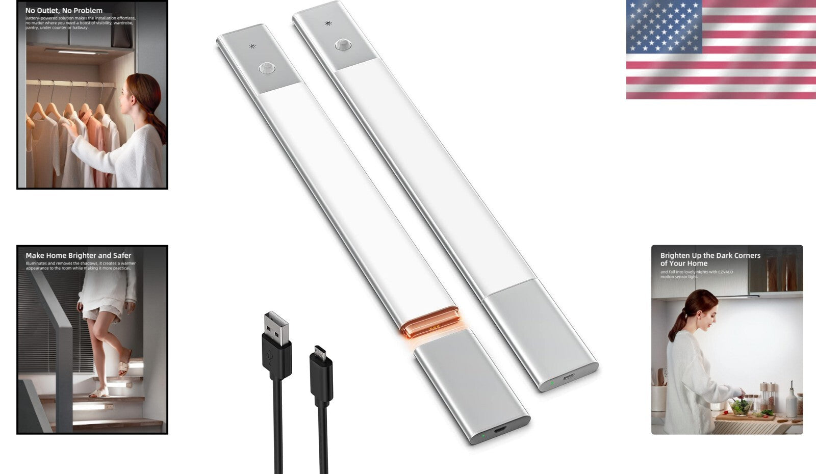 48 LED Wireless Motion Sensor Under Cabinet Light - Rechargeable & Touch Control