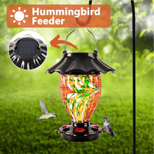 Load image into Gallery viewer, Color Changing Solar Hummingbird Feeder - Hand Blown 32 fl.oz Glass Lantern