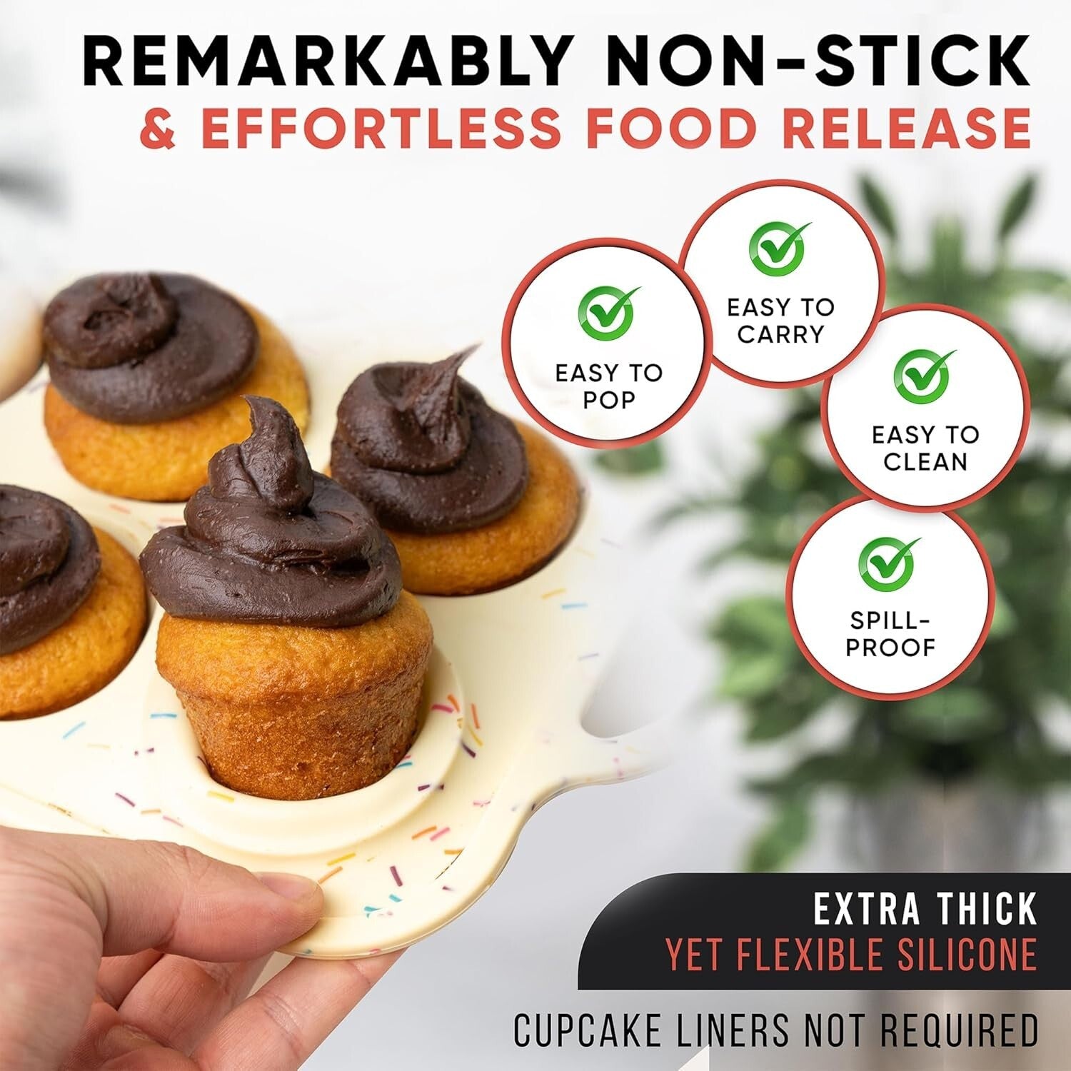 BPA-Free Silicone Mini Muffin & Cupcake Pan - 12 Cups, Oven & Dishwasher Safe