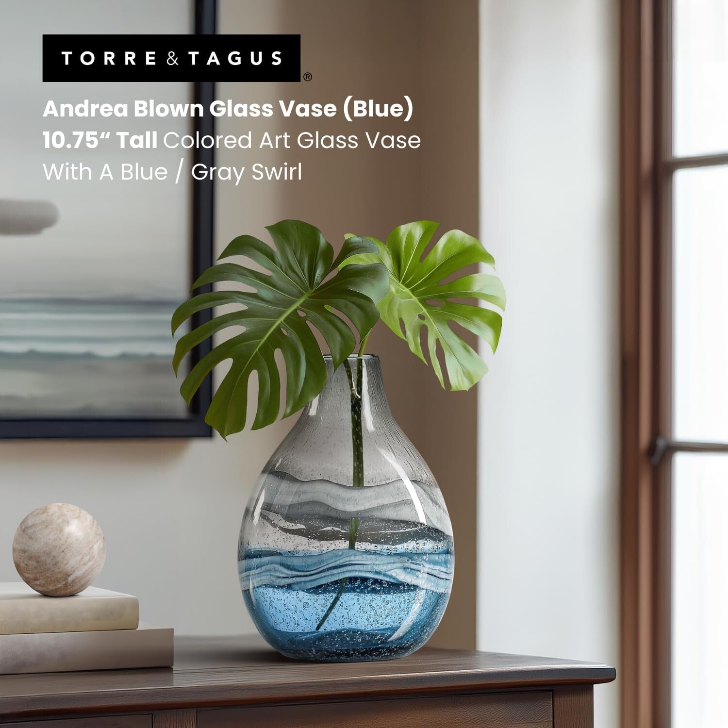 Unique 11" Blue Glass Centerpiece Vase - Perfect for Contemporary Interiors