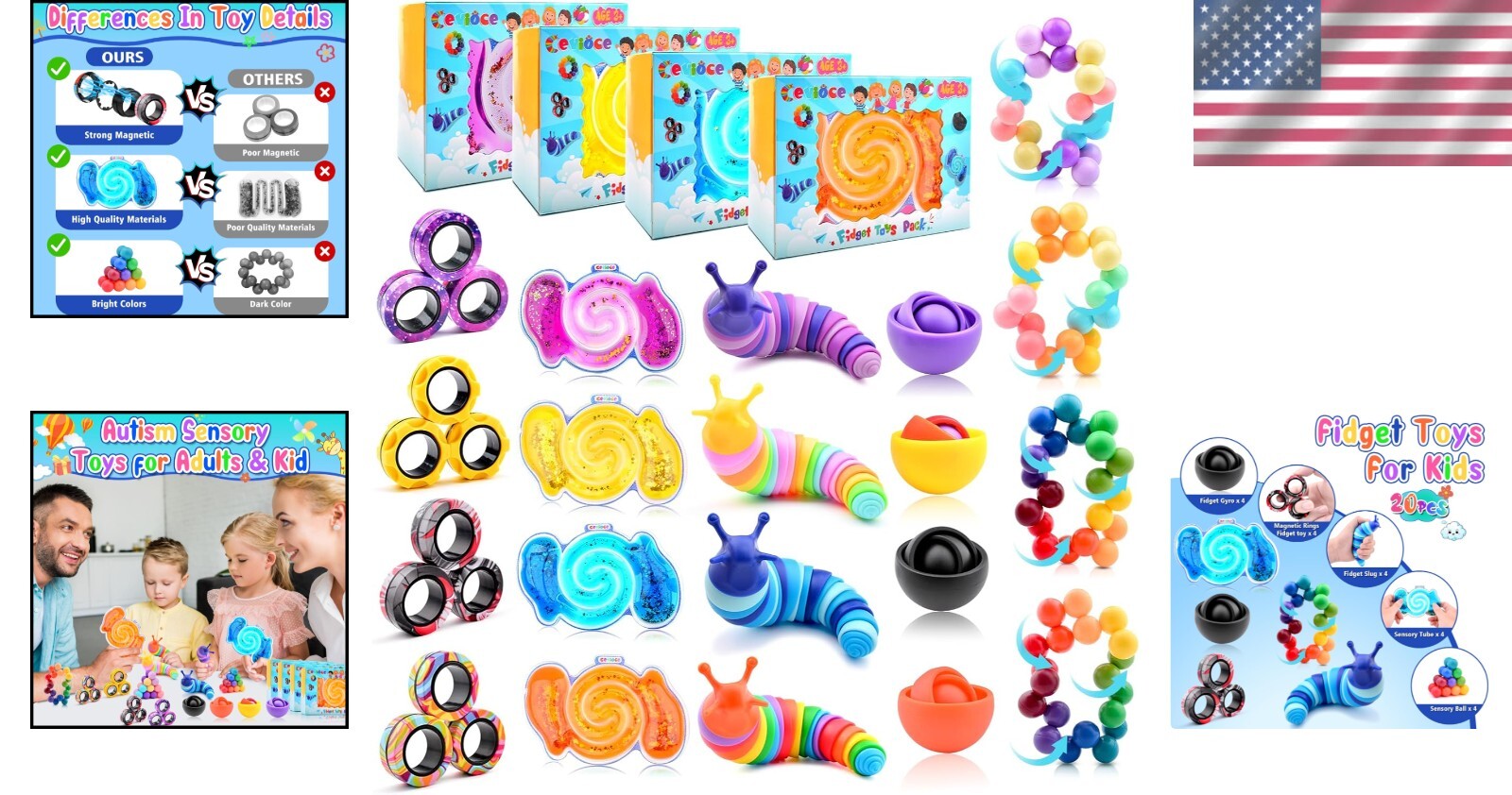 Ultimate 20pc Fidget Toy Bundle for Kids & Teens - Perfect Stress Relief Gifts