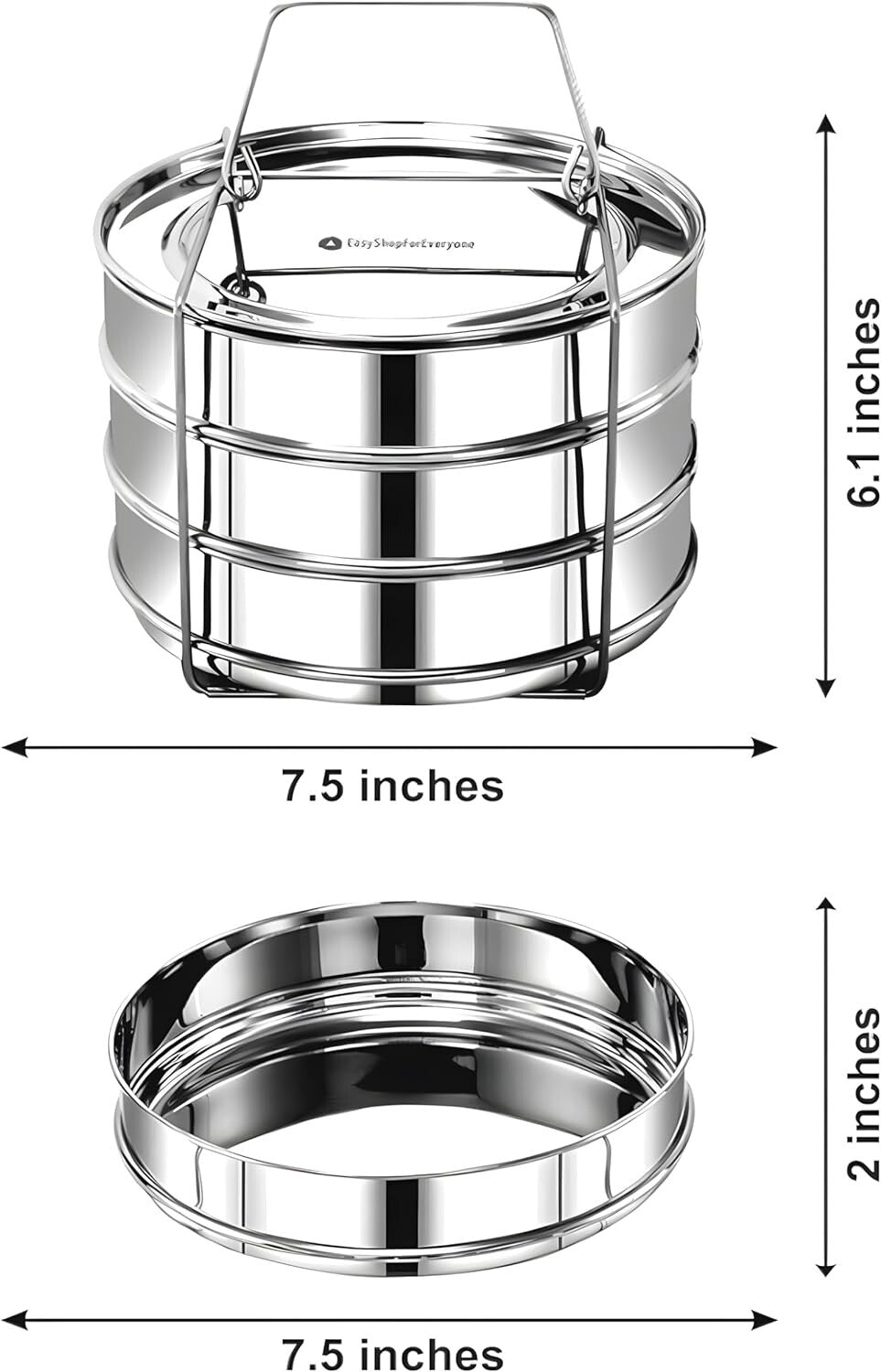 3 Tier Stackable Stainless Steel Insert Pans for 6 Qt Instant Pot Cooking