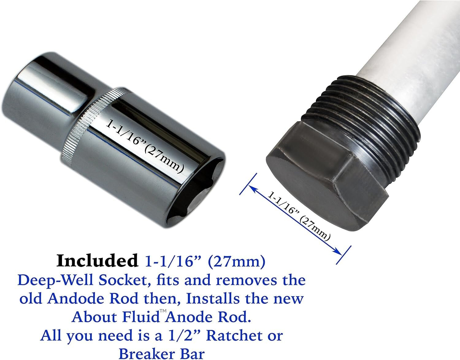 Durable Magnesium Anode Rod with Lifetime Socket for Water Heater Maintenance