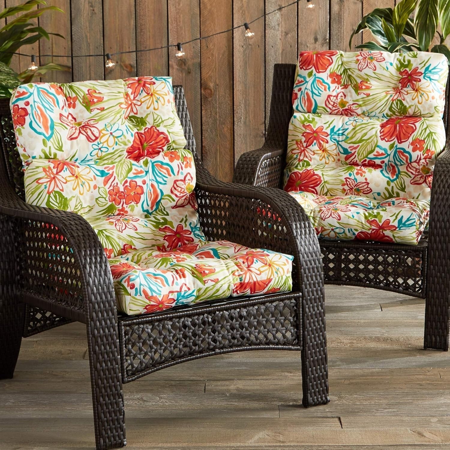 Garden Floral High Back Chair Cushion Set, 2 Pieces - Fade & Stain Resistant