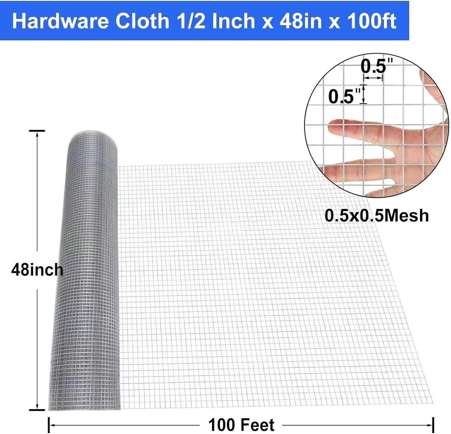 48” x 100’ Heavy Galvanized Wire Cloth for Poultry Netting & Garden Defense