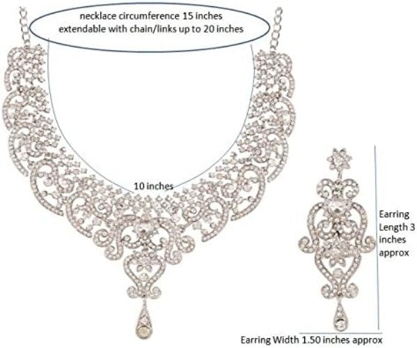 Bridal Elegance: White Crystal Jewelry Set with Necklace & Extra Long Earrings
