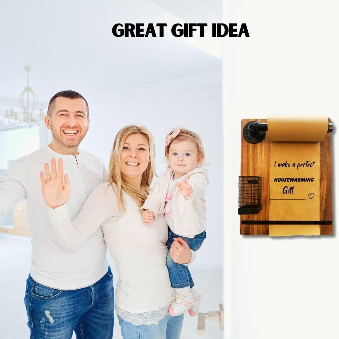 Rustic Acacia Wood Kraft Paper Dispenser - Elegant Wall-Mounted Memo Board