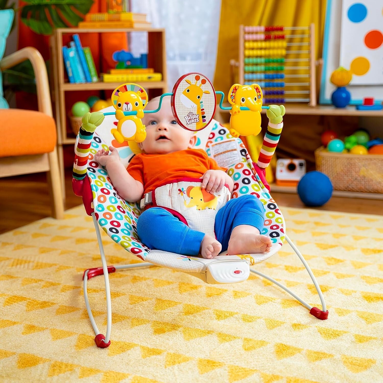 Portable Baby Bouncer with Soothing Vibrations & Toy Bar - Playful Pinwheels