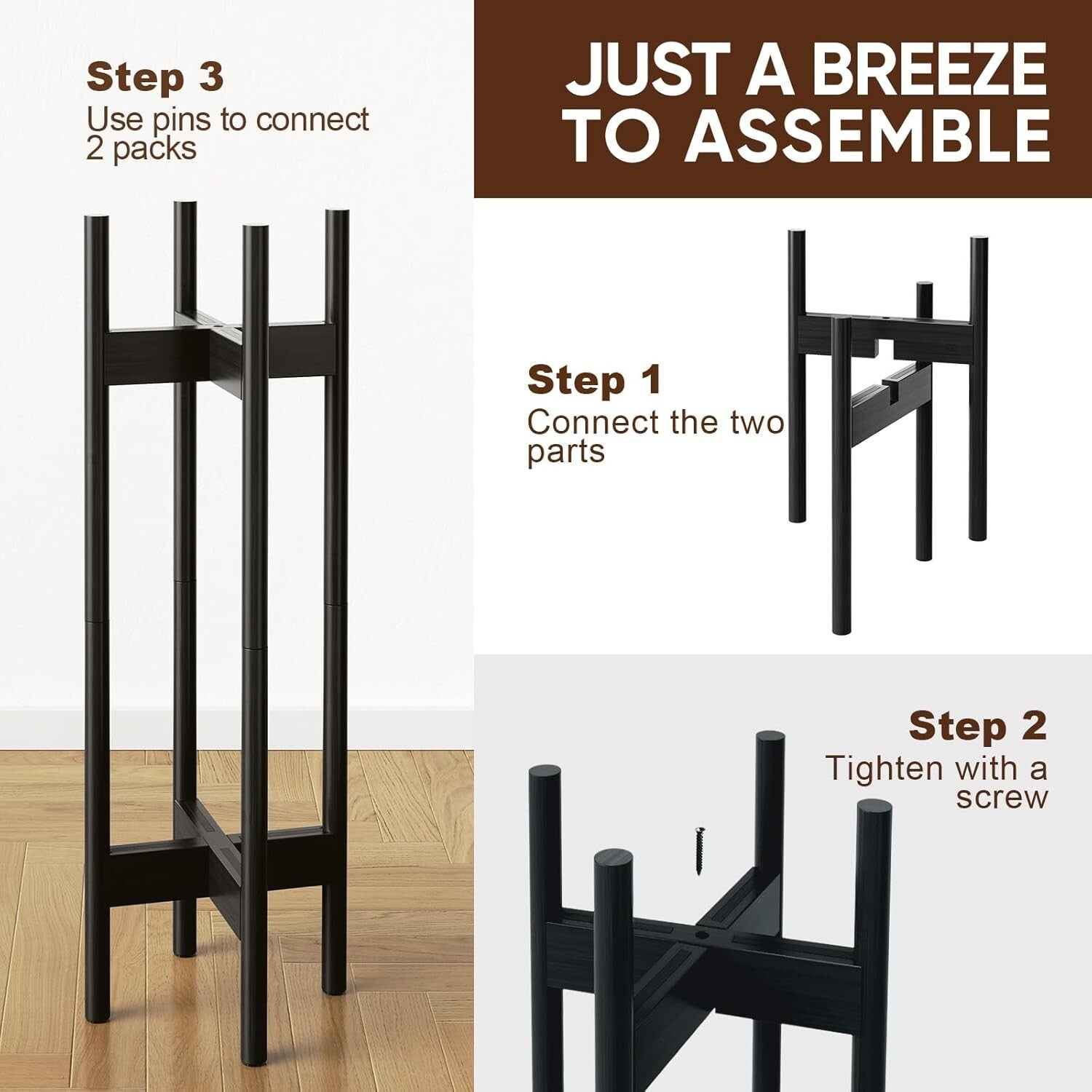 Adjustable Bamboo Plant Stand Set of 2 - Mid Century Modern Design for Interiors