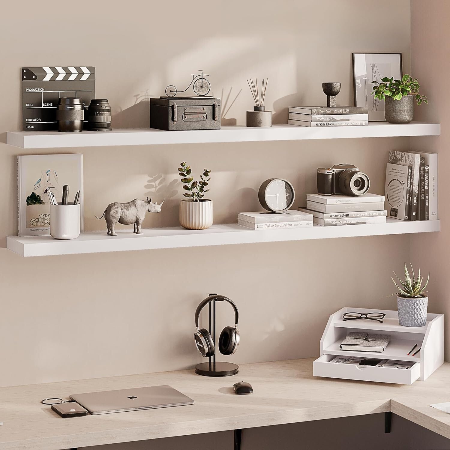 Versatile 60" Wall-Mounted Floating Shelves Set of 2 - Invisible Support Design