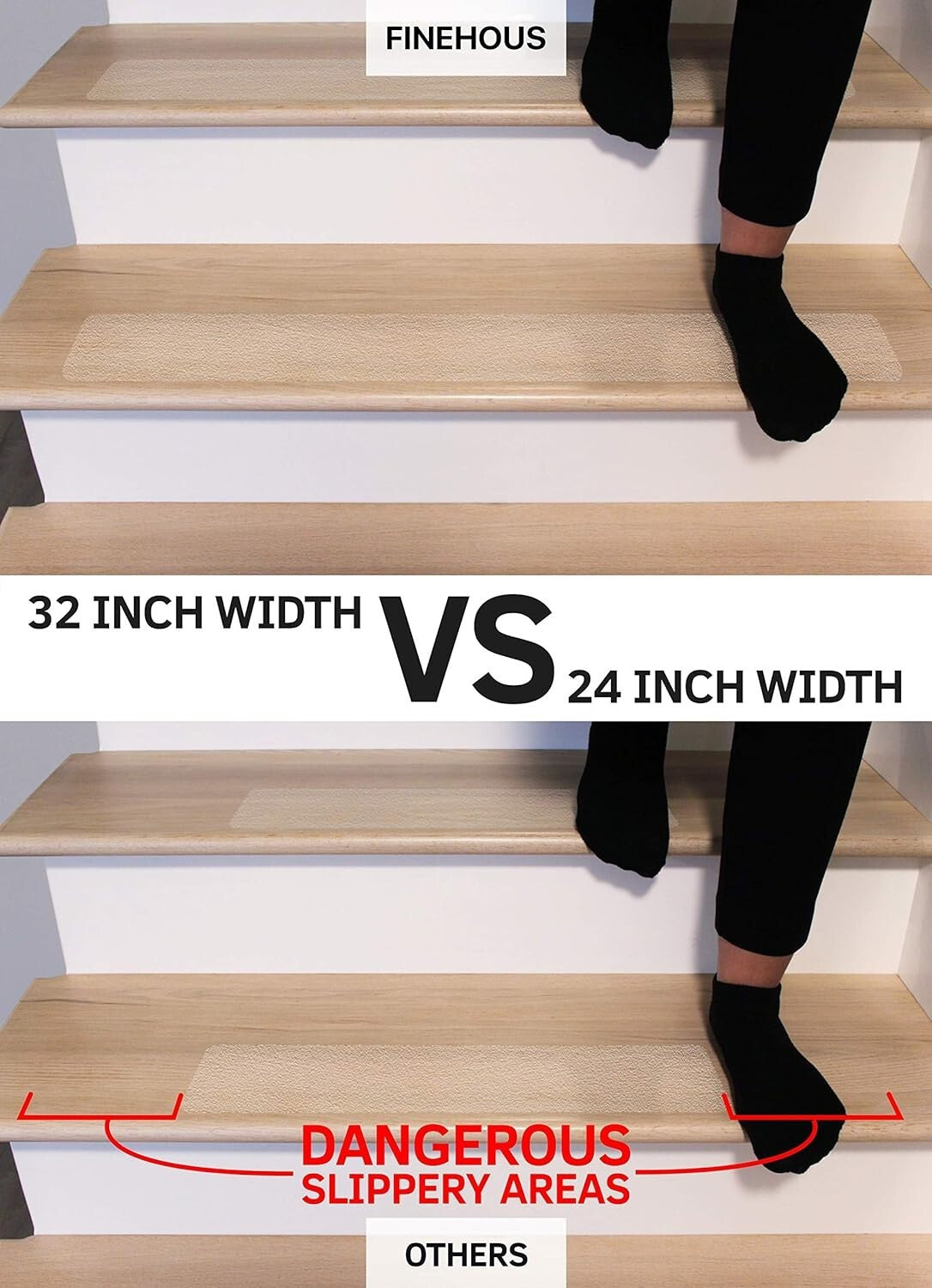 15-Pack 32"x4" Non-Slip Stair Tread Strips - Indoor & Outdoor Safety Tape