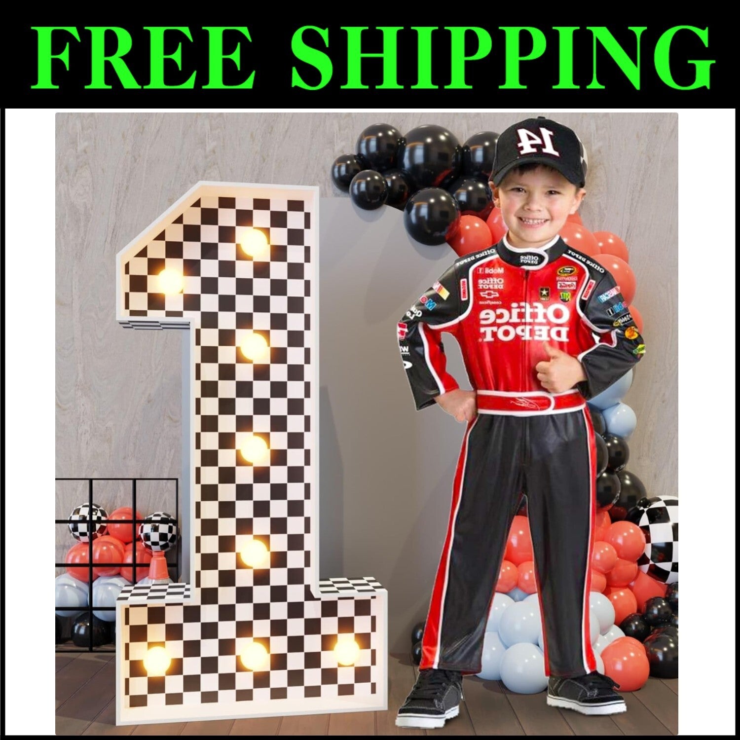 Eye-Catching 3ft Race Car Marquee Numbers with Warm Lights for Kids' Parties