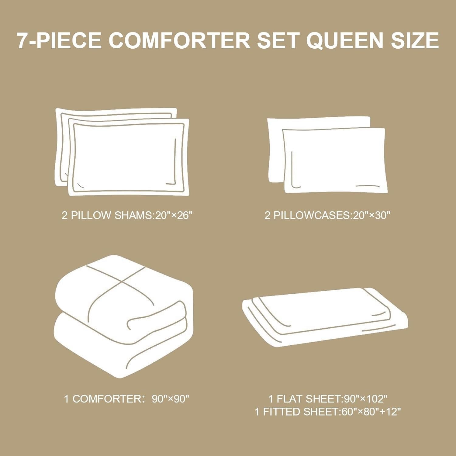 Soft Microfiber 7-Piece Comforter Set in Brown - Queen Size with Pillow Covers