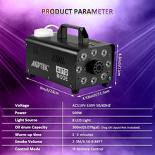 Load image into Gallery viewer, Odorless 500W Fog Machine with LED Lights &amp; Wireless Control - Perfect for Stage