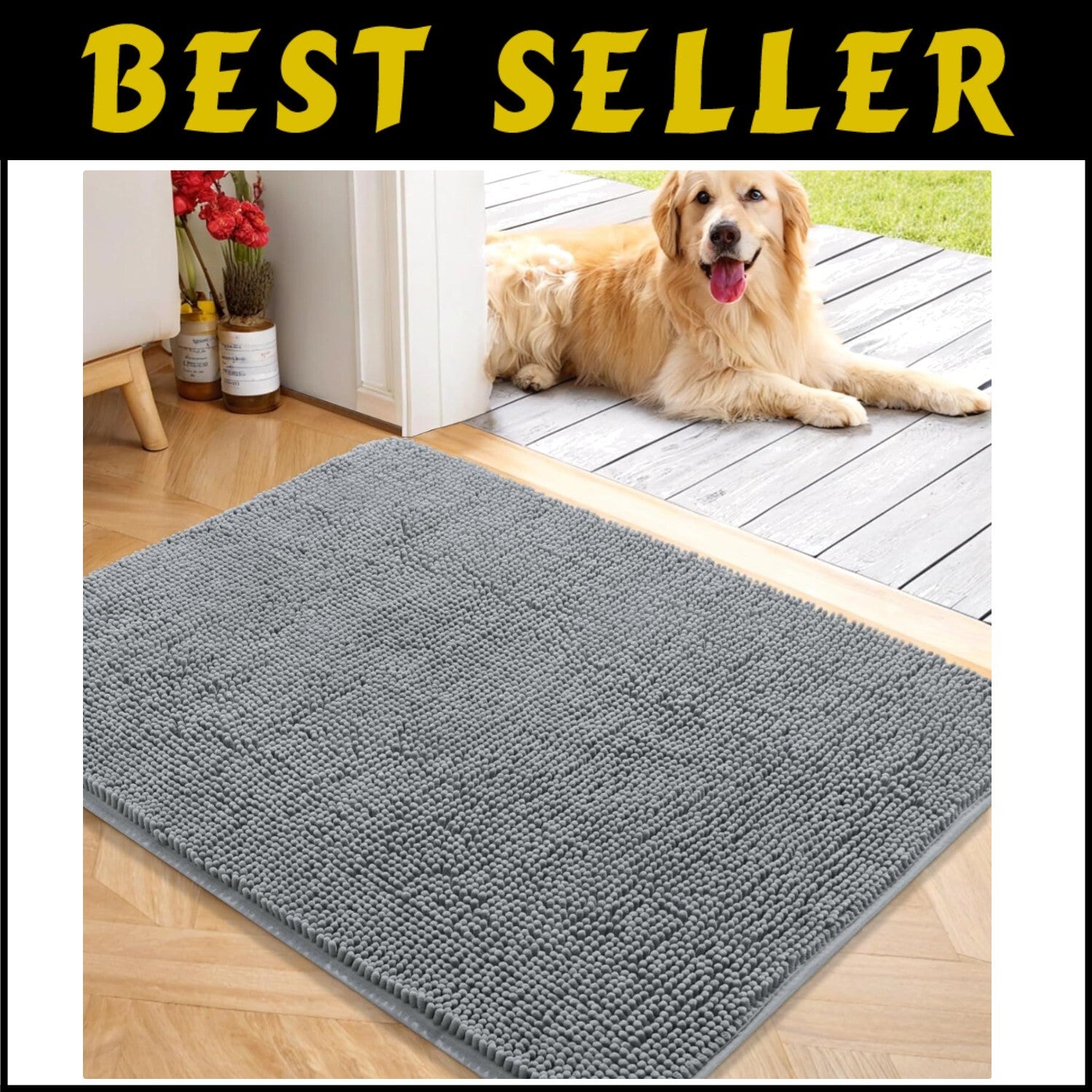 Indoor Entryway Dog Mat 40x32 - Soft Chenille, Dirt-Trapping, Grey Design