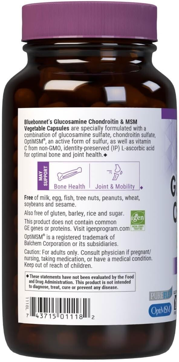 Bone & Joint Health Supplement: Glucosamine Chondroitin with MSM, 120 Vegan Caps