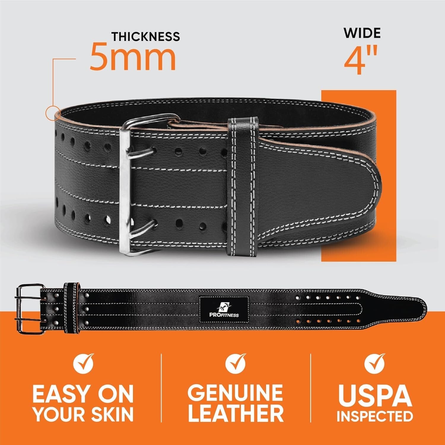 Durable 5mm Leather Weightlifting Belt - Comfort & Support for Weight Training