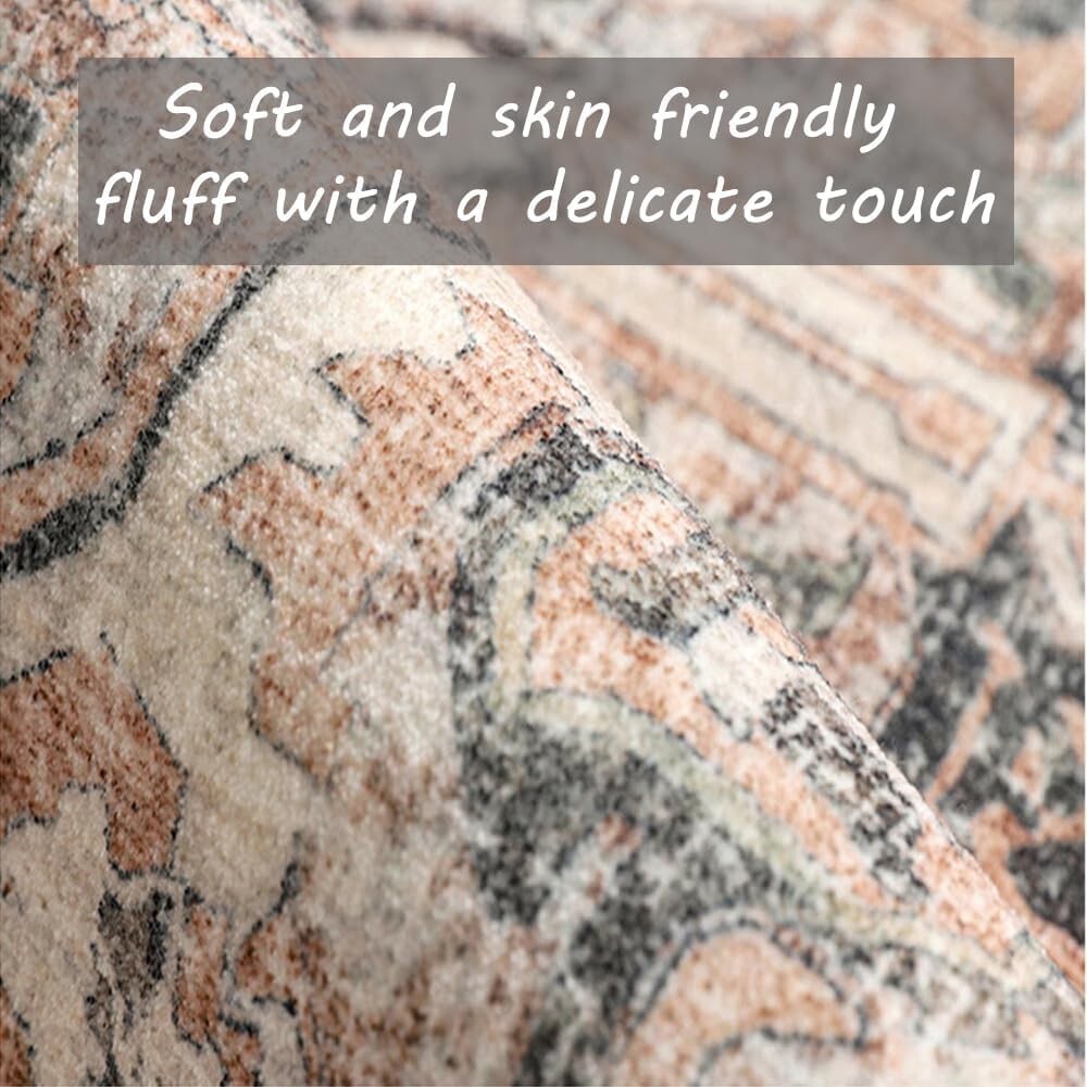 Boho Chic Washable Area Rug 5x7 - Non-Slip Medallion Design for Modern Homes