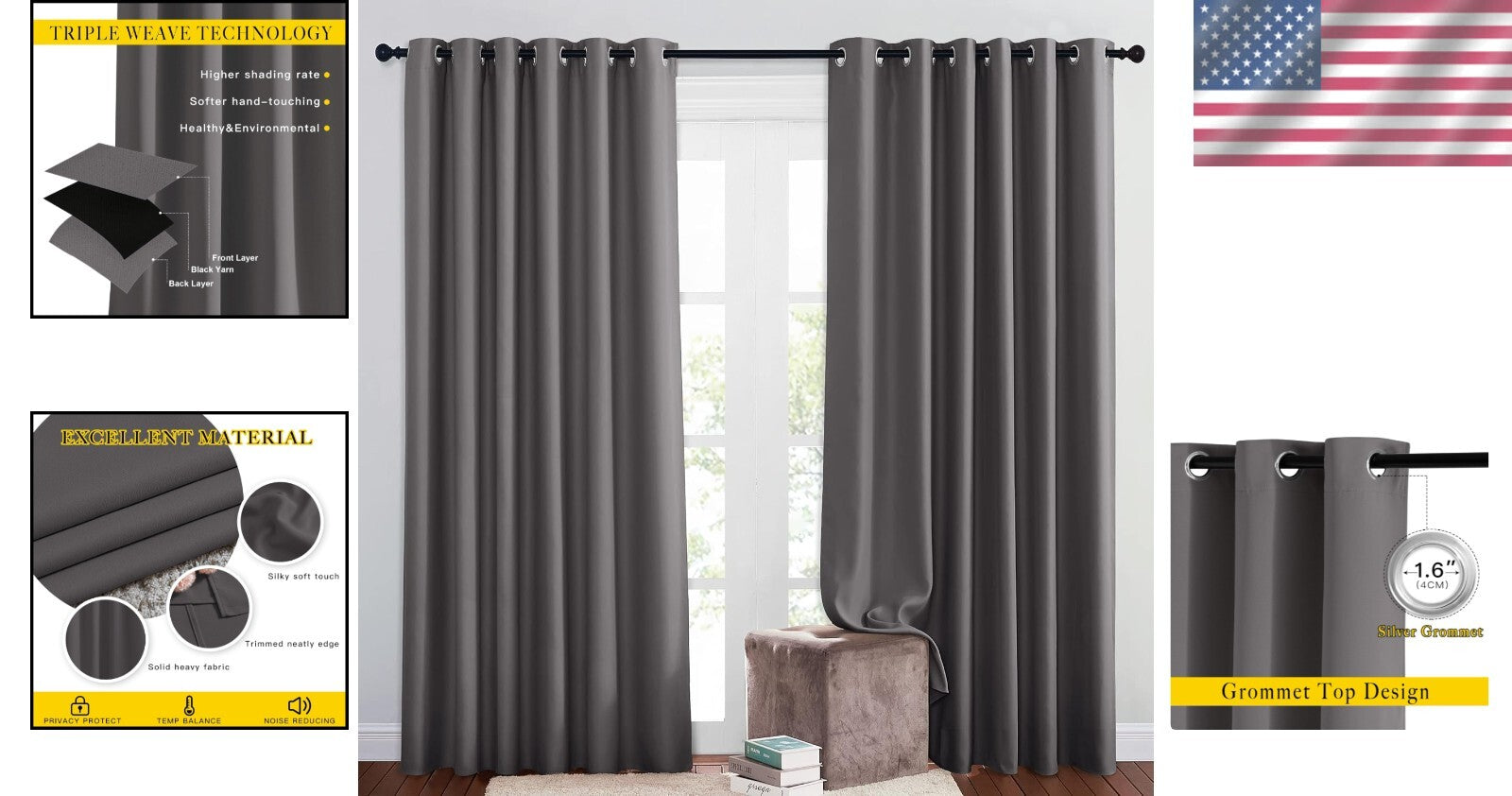 Extra Wide Blackout Curtains, Light Blocking Thermal Insulated Drapes - Set of 2