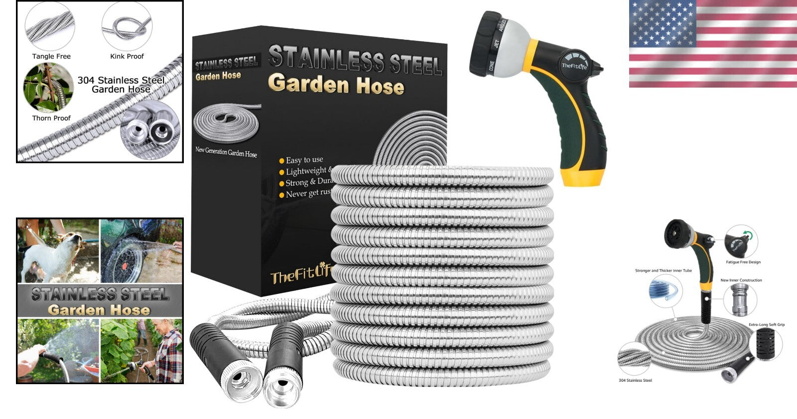 75FT Flexible Stainless Steel Garden Hose - Leak-Resistant & Durable Design