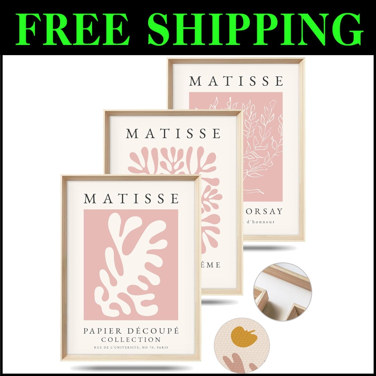 Elegant Framed Matisse Prints - Pink Canvas Decor for Bedroom & Living Room
