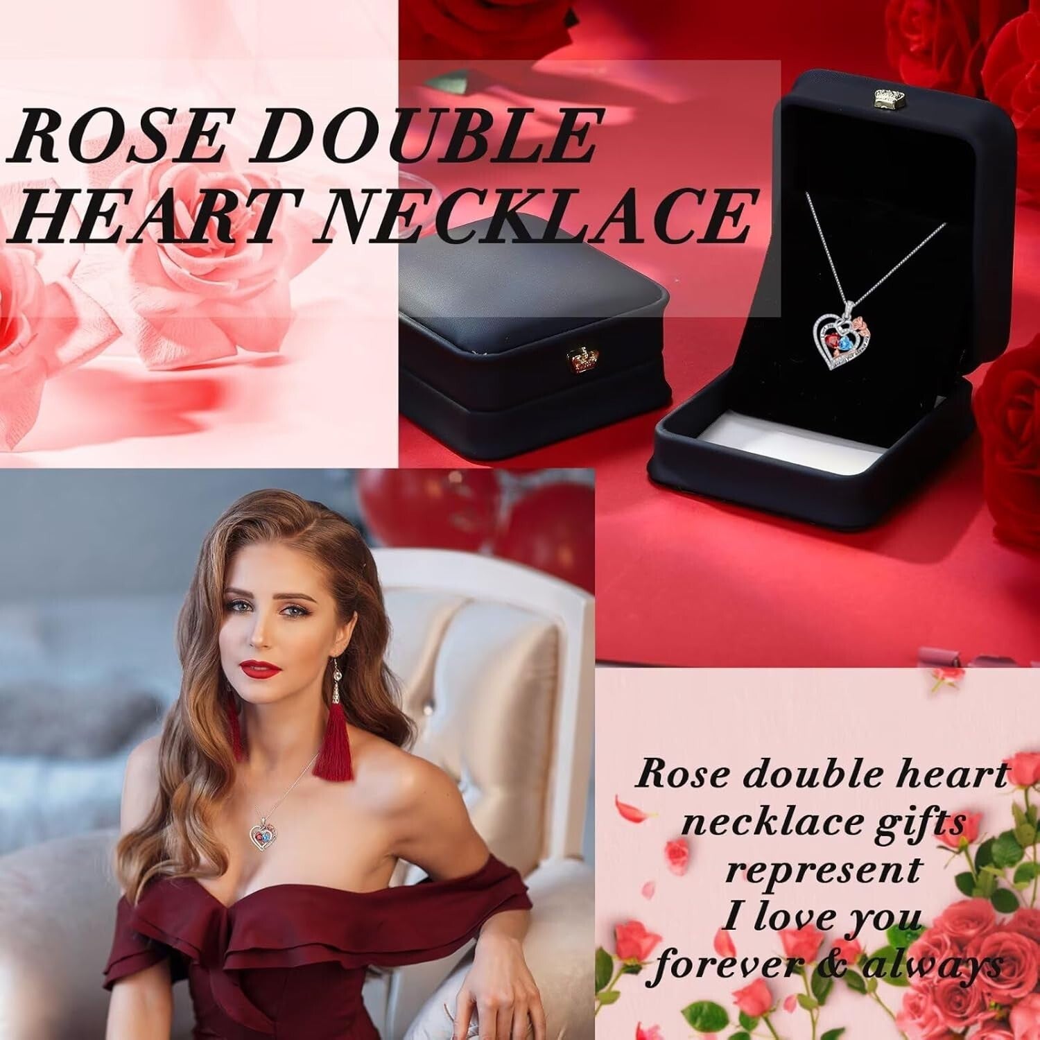 925 Sterling Silver Double Birthstone Heart Necklace - Meaningful Gift for Her