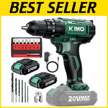 Load image into Gallery viewer, KIMO 20V Cordless Drill Set - 2 Batteries, 350 In-lb Torque, 18 Accessories