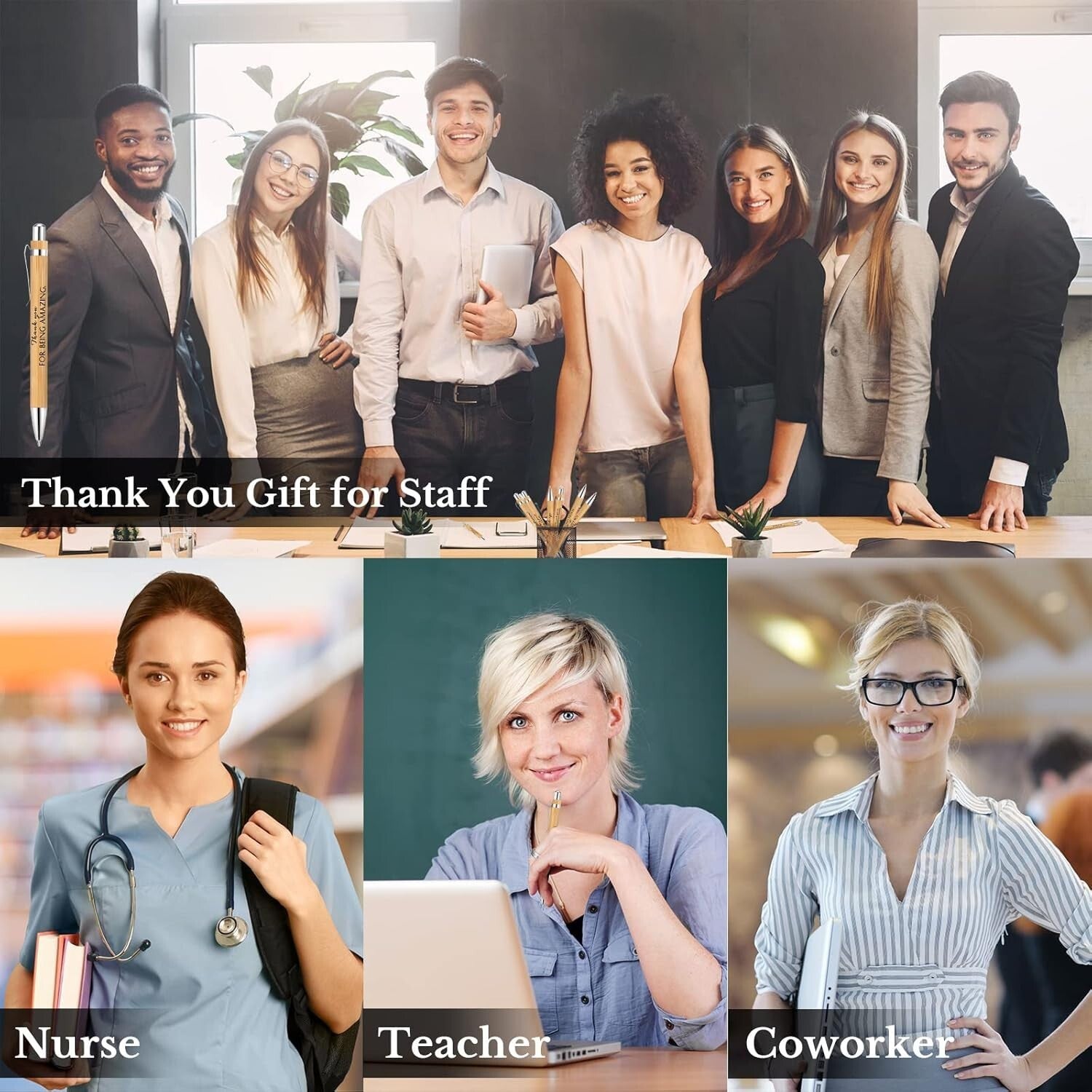 Fine Point Black Ink Bamboo Ballpoint Pens - 10 Styles for Office Motivation