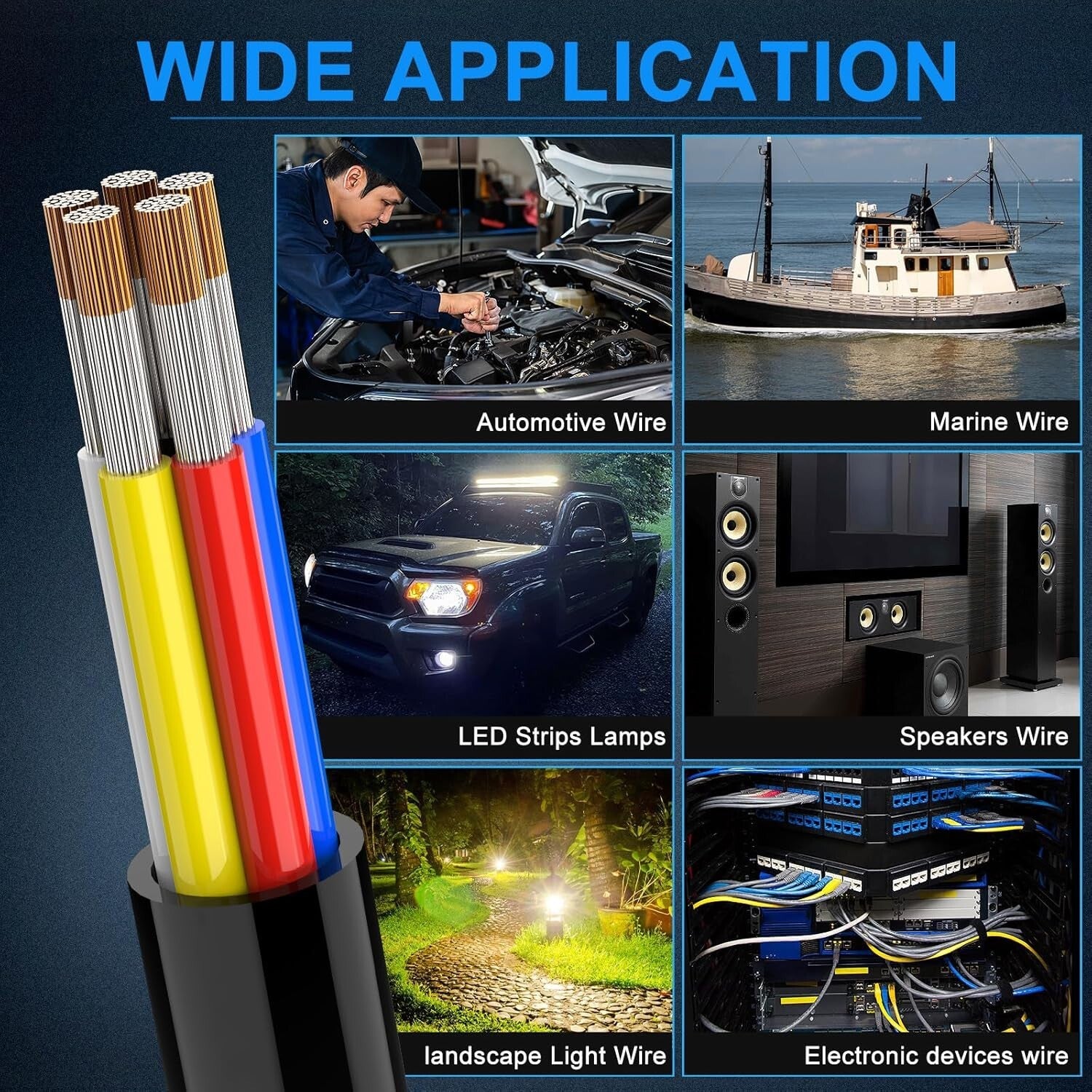 Durable 14 AWG Marine and Automotive Electrical Wire - 50FT Stranded Cord