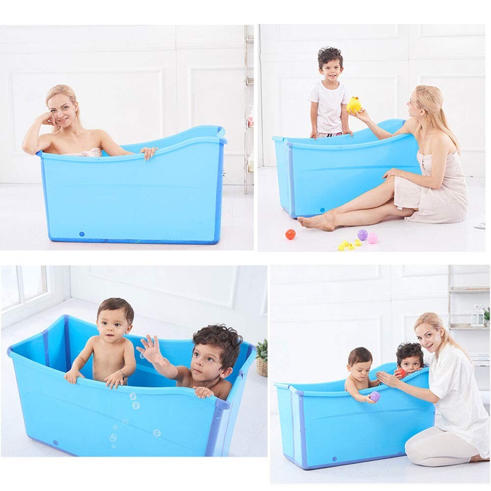 Blue Foldable Shower Tub for Toddlers & Petite Adults - Easy Storage Solutions