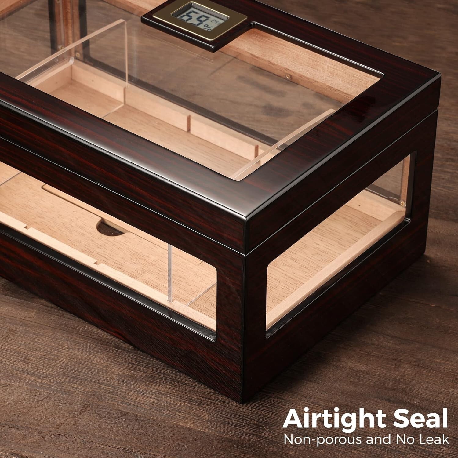 Stylish Cigar Humidor for 120 Cigars with Crystal Gel & Adjustable LED Lighting
