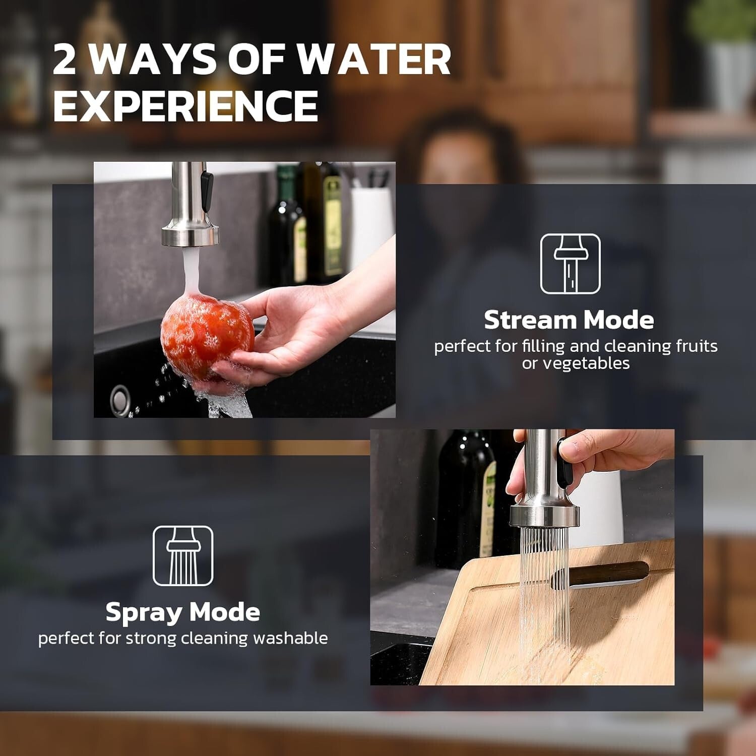 Dual Function Brushed Nickel Kitchen Faucet & Soap Dispenser - Modern Style