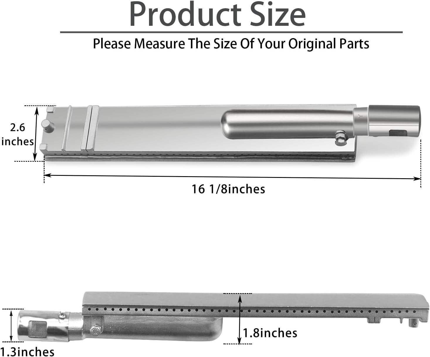 Durable 16 1/8" Stainless Steel Grill Burner Tubes with Air Regulator - Set of 4