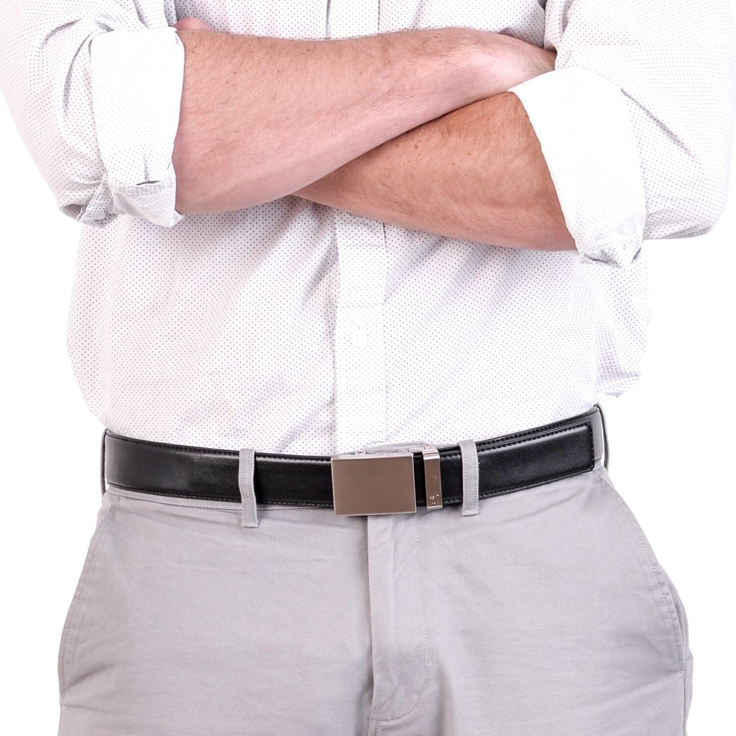 Durable XL Men's Leather Ratchet Belt - Smooth, Scratch Resistant, Black Leather