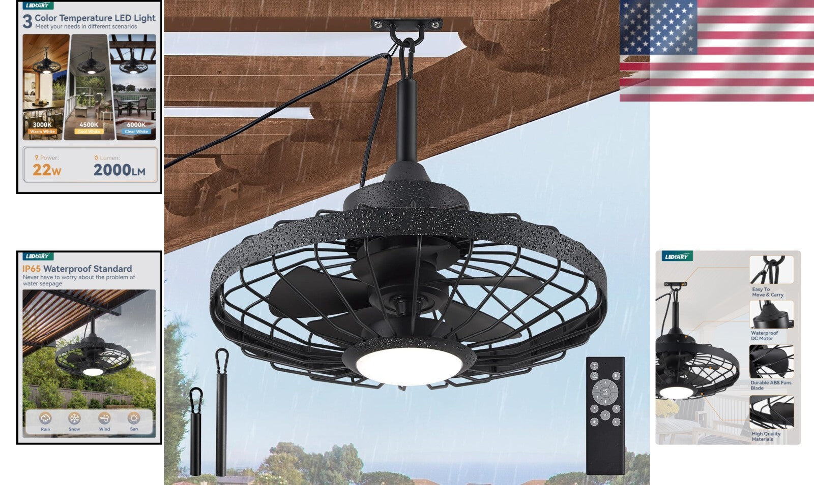 Versatile 20" Caged Ceiling Fan for Patios with Remote & Adjustable LED Light
