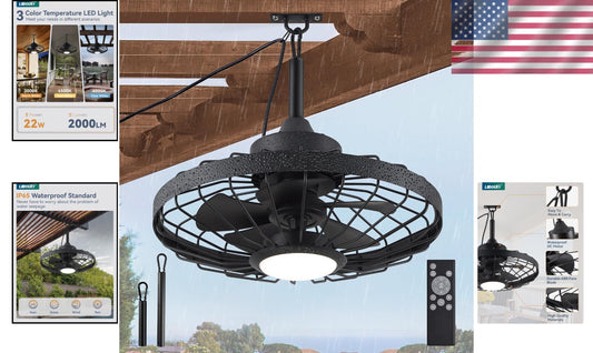 Versatile 20" Caged Ceiling Fan for Patios with Remote & Adjustable LED Light
