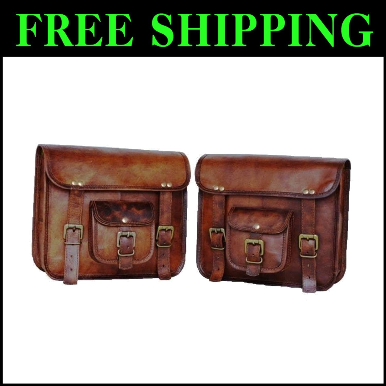Stylish 100% Goat Leather Motorcycle Saddlebag with Adjustable Strap - 15" Wide