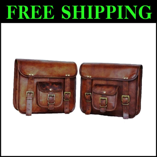 Stylish 100% Goat Leather Motorcycle Saddlebag with Adjustable Strap - 15" Wide