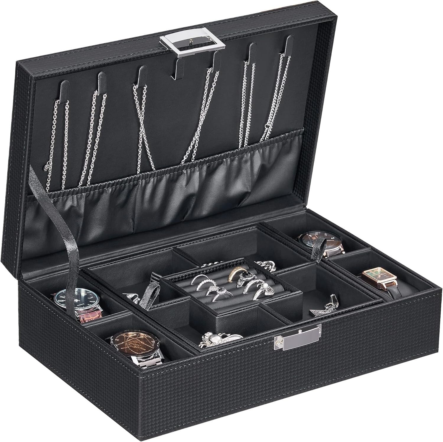 Luxury Jewelry Organizer for Men & Women with 4 Watch Cases – Ideal for Gifting