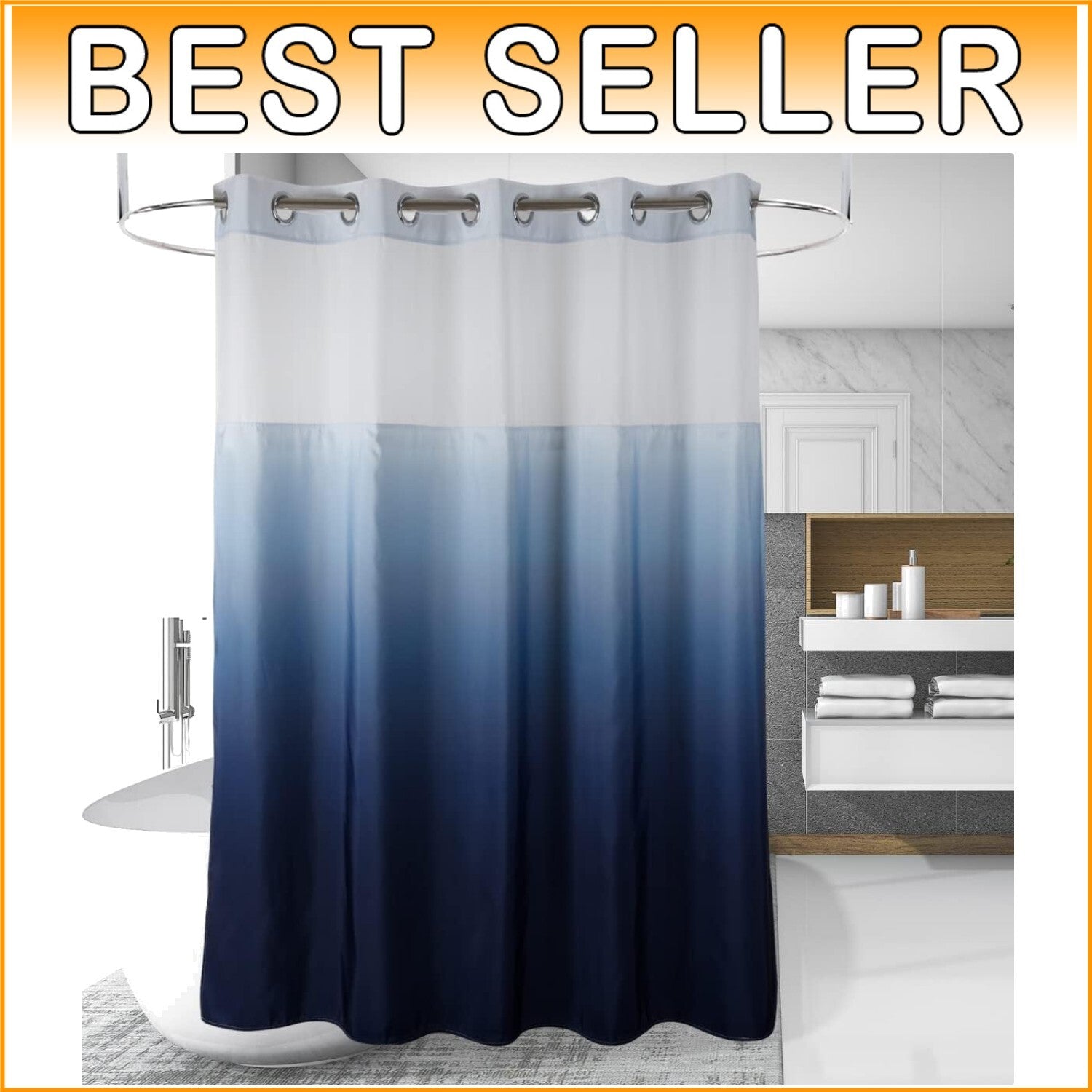 71" W x 79" L Gradient Blue Shower Curtain - Hotel Quality with Snap-In Liner