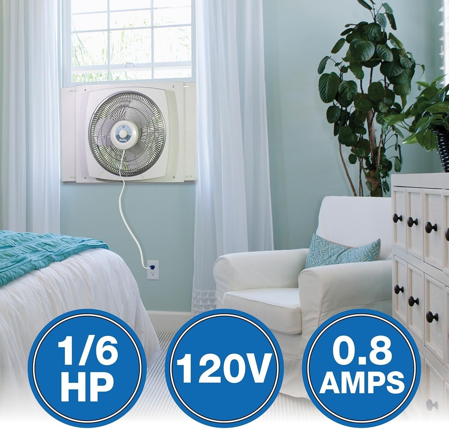 16-Inch White Window Fan - Efficient Air Circulation with 3 Speeds