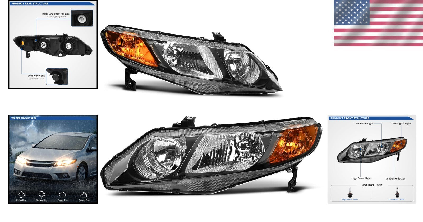 DOT Certified Clear Lens Headlight for 2006-2011 Honda Civic - Easy Installation
